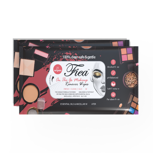 Fiea On The Go Makeup Remover Wipes Pack of 2 (50 Wipes) | Alcohol-free, and Dermatologically tested for all skin types, leaving skin refreshed and clean.