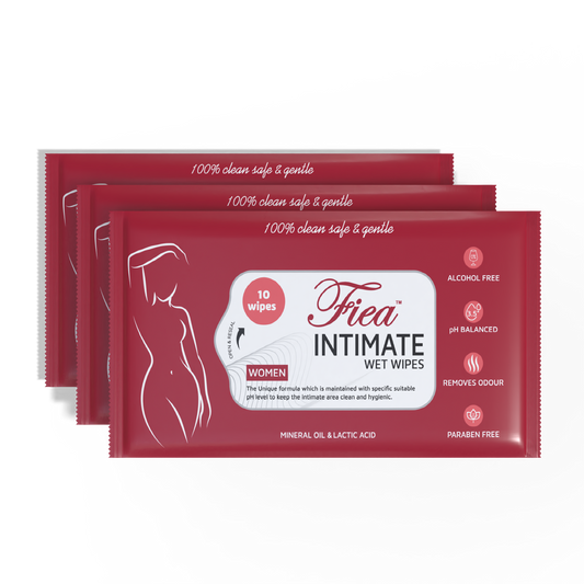 Fiea Intimate Wipes Pack of 3 (30 Wipes) | Infused with Aloe Vera and Vitamin E | pH Balanced, Skin-Friendly for Daily Hygiene | Prevents Itching, Dryness, Odor, and Allergies