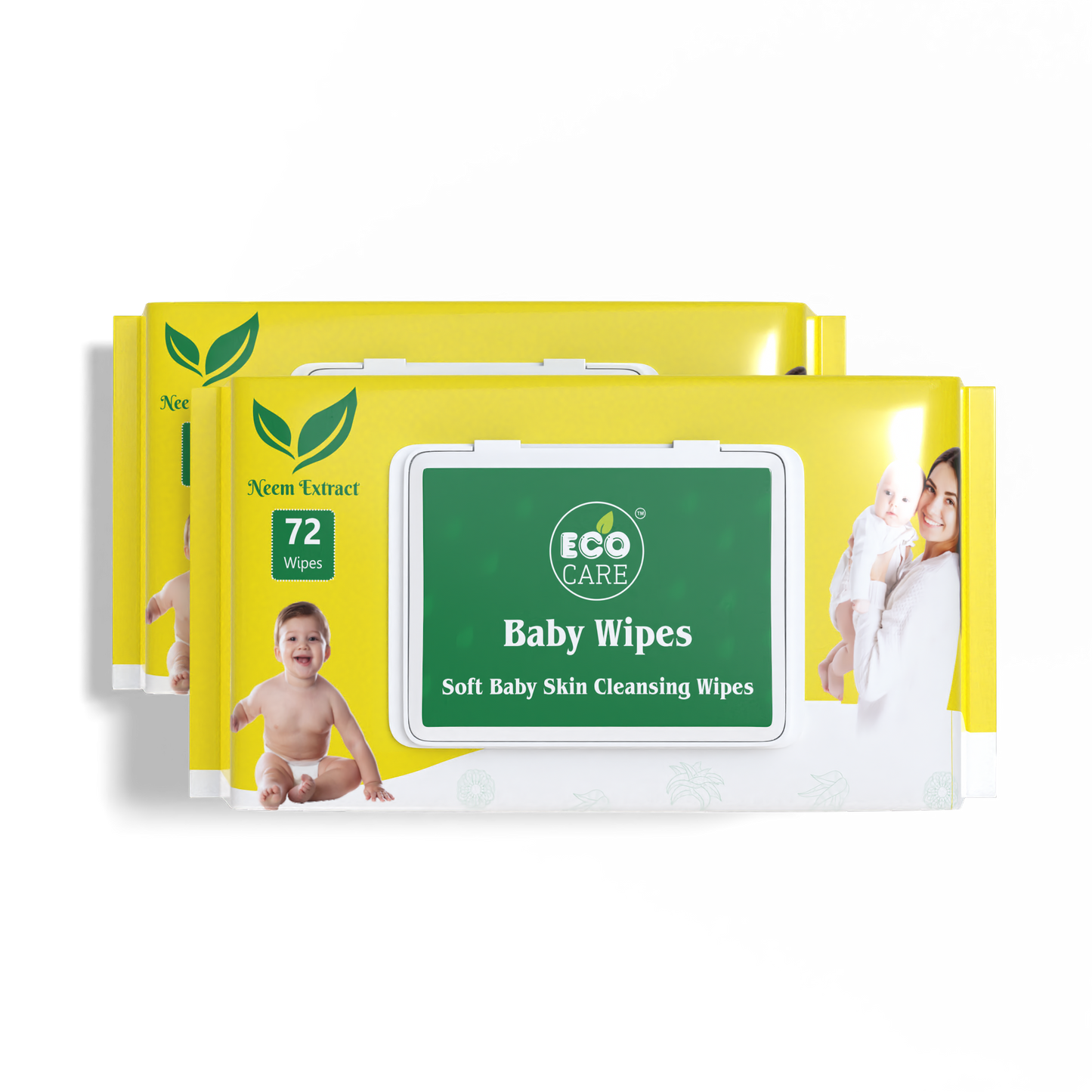 Eco Care Baby Wipes Pack of 2 (144 Wipes) | Soft Baby Skin Cleansing Wipes | Free from harsh chemicals, alcohol, parabens, and phthalates