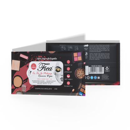 Fiea On The Go Makeup Remover Wipes Pack of 2 (50 Wipes) | Alcohol-free, and Dermatologically tested for all skin types, leaving skin refreshed and clean.